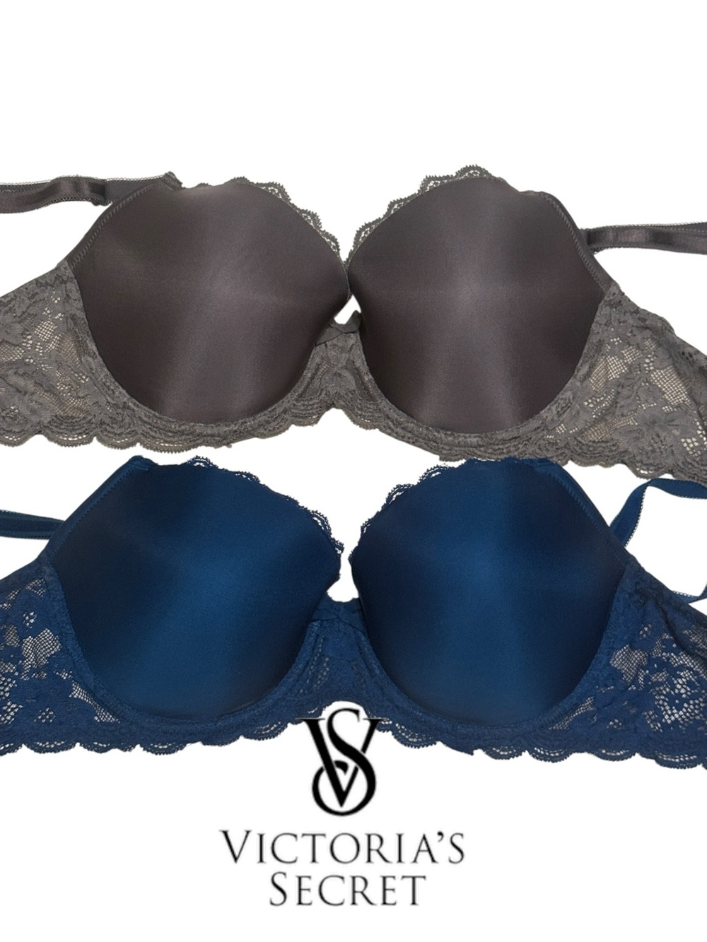 Victoria’s Secret Dream Angels Bra Bundle 34DD Blue Gray Lace Demi (2 Bras)